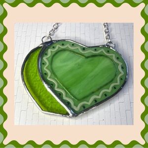 Vibrant Green Glass Heart Pendant Art